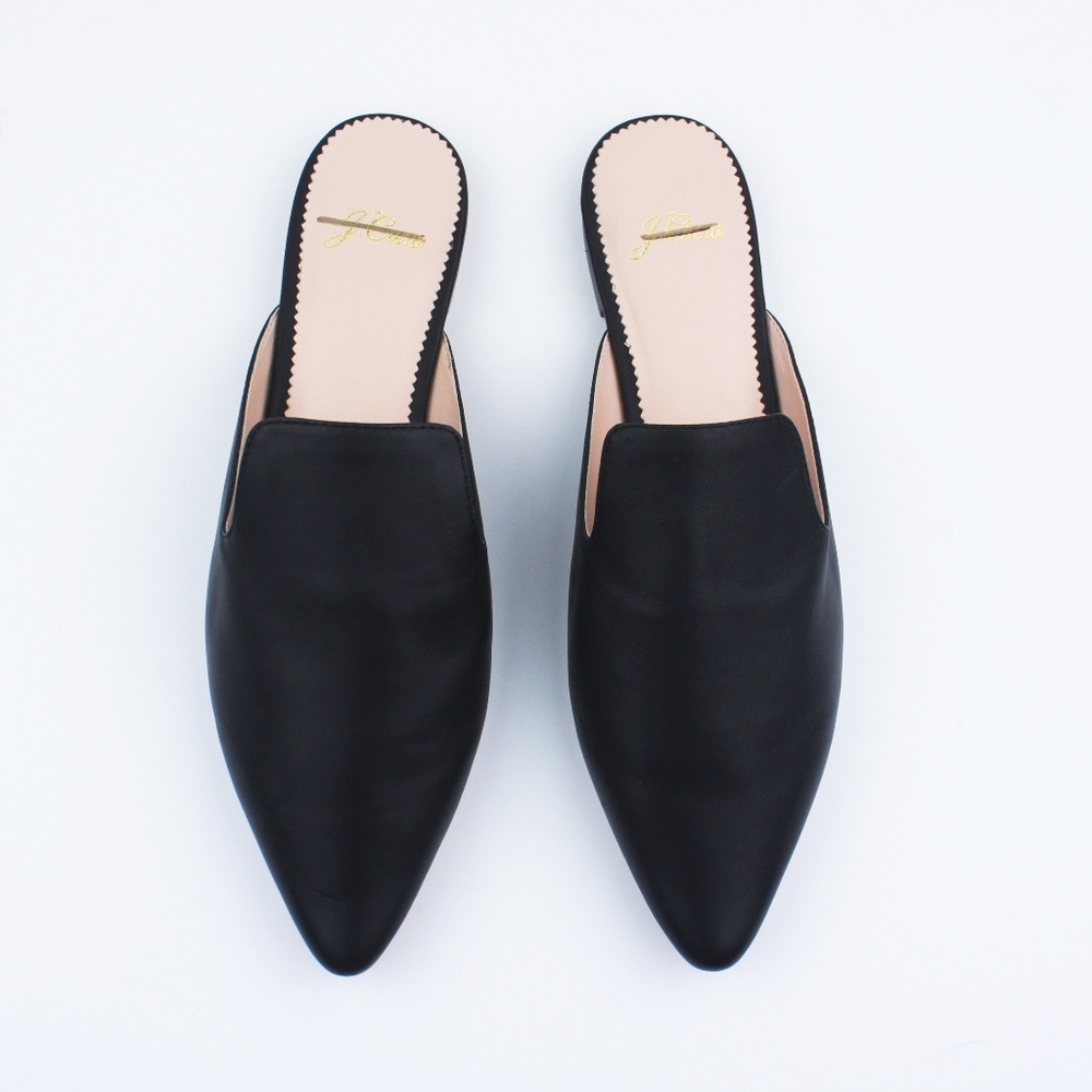 New JCREW Pointed Toe Slides in Black Leather - Picture 2 of 2